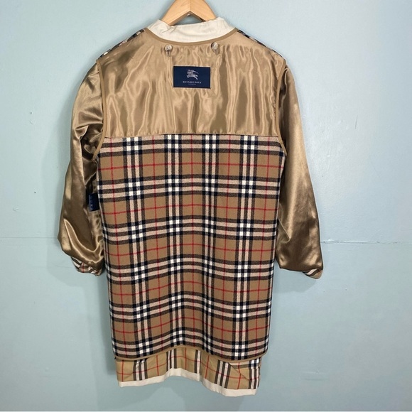 Burberry Womens Car Coat Nova Check Plaid Sz 12‎ R Cream - Picture 13 of 16